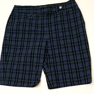 Sport Haley Blue Plaid Flat Front Golf Shorts